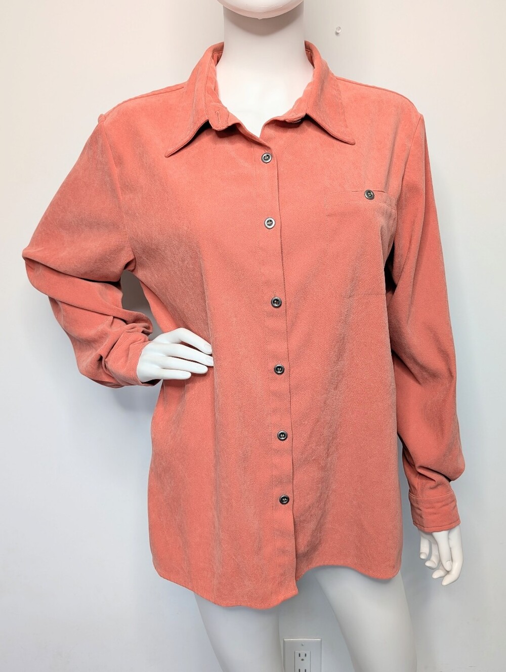 VTG Light Orange Soft Micro Fiber Or Faux Suede Button Up Light Weight Jacket